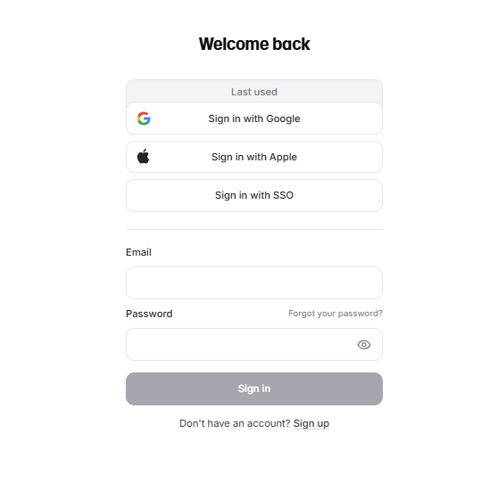 The ElevenLabs sign in form with fields for email address and password.